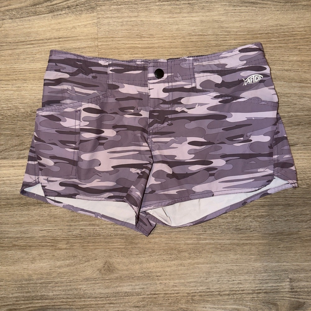 AFTCO Womens Purple Camo Fishing Shorts Size 4 Quick Dry Performance Boardshorts